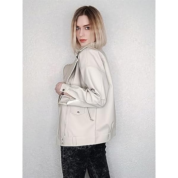 Adhdyuud Vrouwen Streetwear Revers Rits Faux Lederen Jas Met Riem Herfst Losse Motorfiets Pu Jas